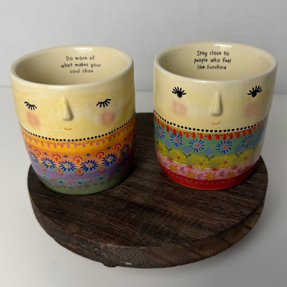Natural Life Face Mug Set of 2 Inspirational Quote Coffee Cups Boho Floral